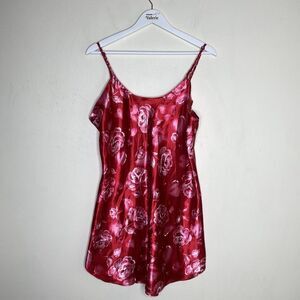 Dentelle Vintage Red & Pink Heart Floral Satin Mini Slip Nightgown Valentines L